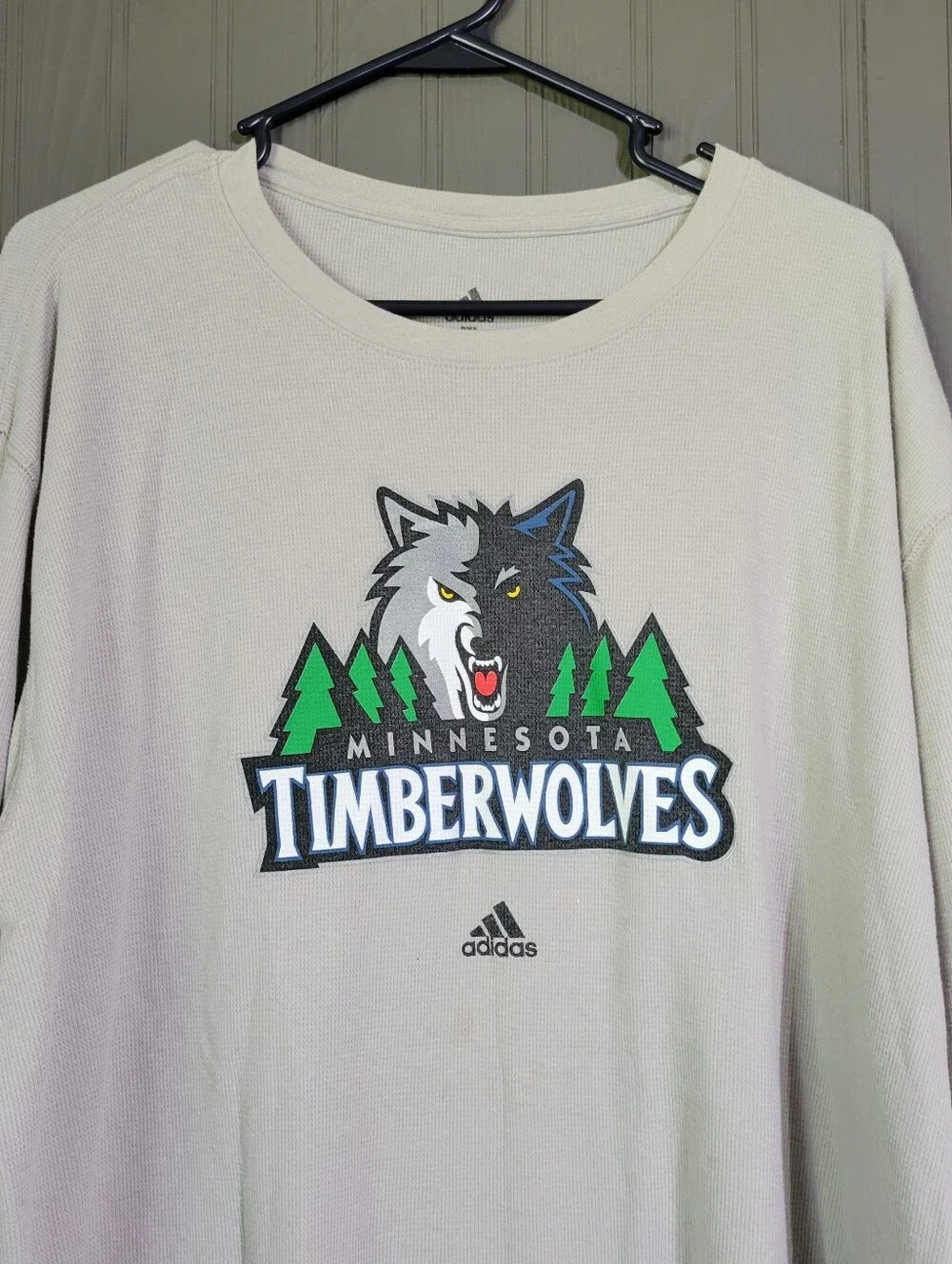 Adidas NBA Minnesota Timberwolves Waffle Knit Shirt Long Sleeve Gray Men's 2XL